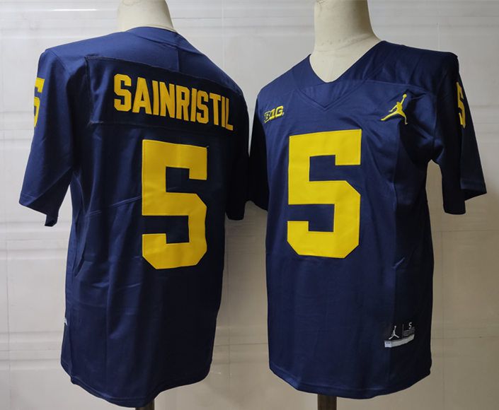 Men Michigan Wolverines #5 Sainristil Blue 2024 Vapor NCAA Jersey